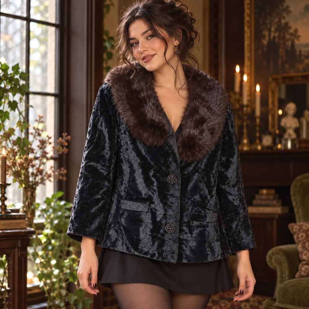 Vintage Plush Fur Collar Jacket M Whimsigoth Practical Magic Inspired